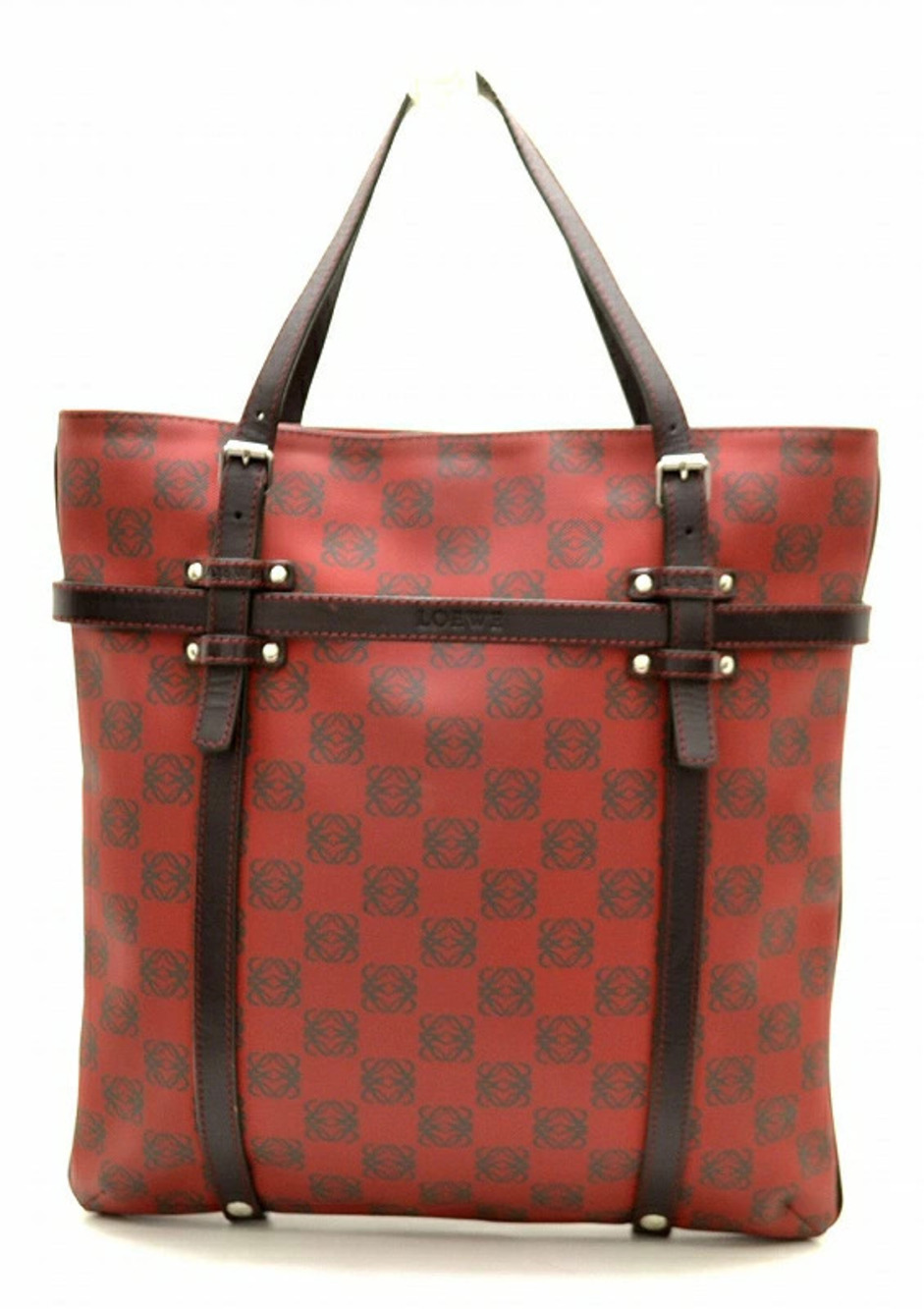 Loewe Anagram Tote Bag Leather Red Dark Brown